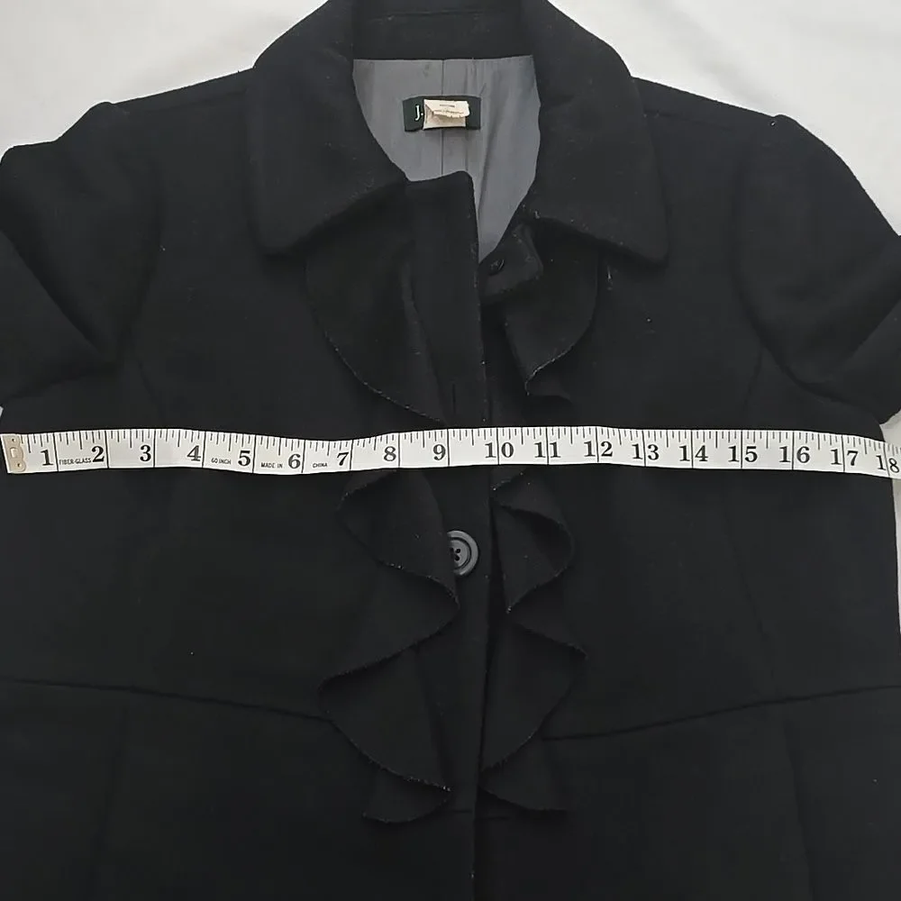 J.Crew Black Ruffle Front Pea Coat 4 - Picture 6 of 10